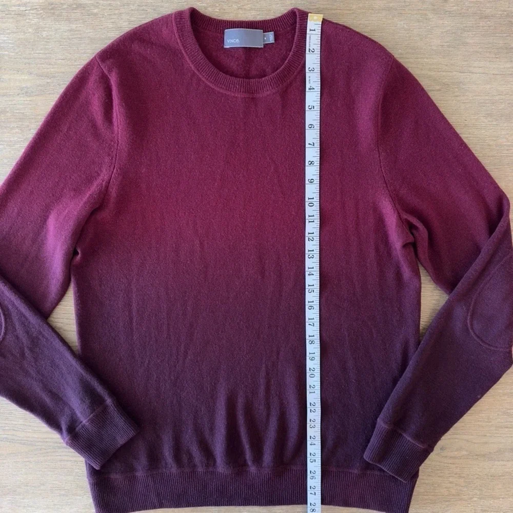 VINCE Men's Burgundy Ombré Dip-dyed Crewneck Sweater-Wool Cashmere Blend-Sz Med - Picture 3 of 13